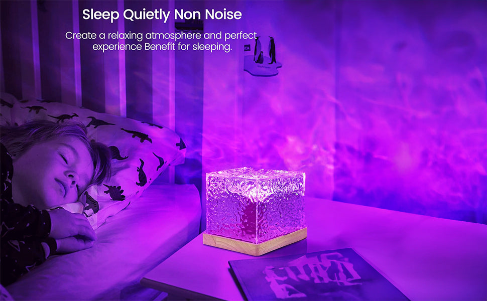 ROJDEAL 3D Ocean Wave Night Light Projector Lamp, 16 Colors Gradual Rotating LED Projection Night Lamp for Bedroom Light Decor, Crystal Table Lamp for Home, Remote Control (Cube Shape)