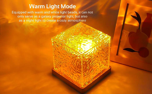 ROJDEAL 3D Ocean Wave Night Light Projector Lamp, 16 Colors Gradual Rotating LED Projection Night Lamp for Bedroom Light Decor, Crystal Table Lamp for Home, Remote Control (Cube Shape)